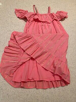 Girl's M & S Marks & Spencer Pink Striped Summer Holiday Frill Dress Age 7-8