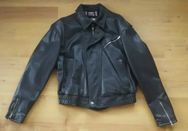 Harley Davidson Mens Classic Black Leather Jacket Full Zip Size L Paisley Liner