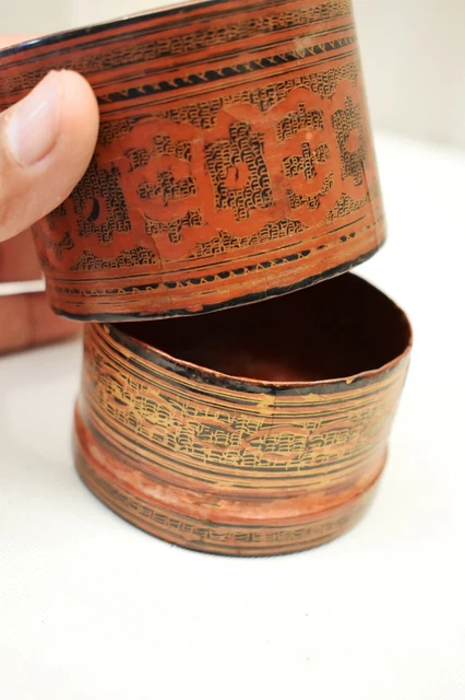 Vintage Lacquerware Box Thanakha Bu Myanmar Storage Container Hand Painted Old"4 11