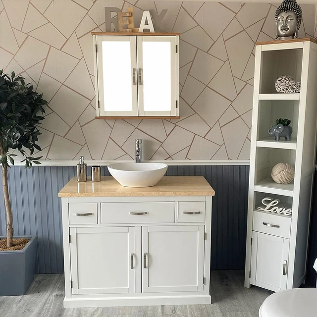Bathroom Vanity | White Wash Stand Cream Top & Ceramic Basin A