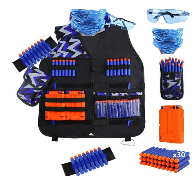 Taktische Weste Kinder Set Für NERF – Mit Maske, Brille, Gürtel & Holster, Schwarz