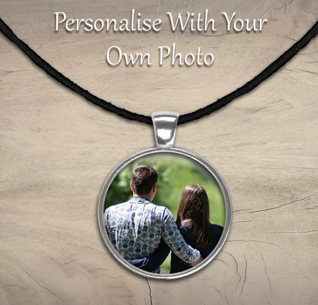 Personalised Photo Pendant On 18" Black Cord Necklace Ideal Custom Birthday Gift