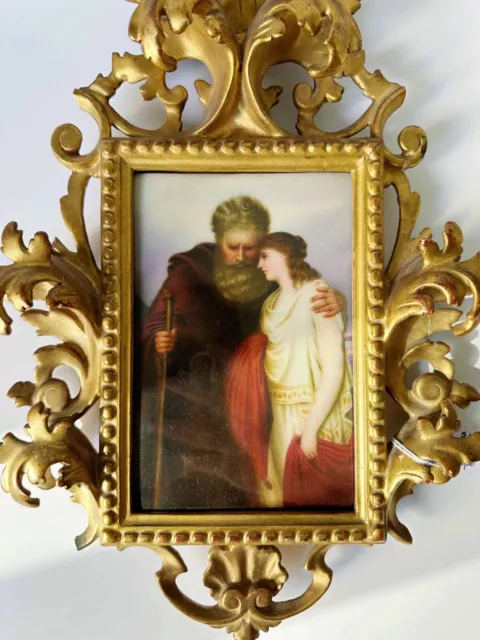 RARE Antique KPM Berlin Porcelain Plaque Hand-Painted Oedipus & Antigone Germany