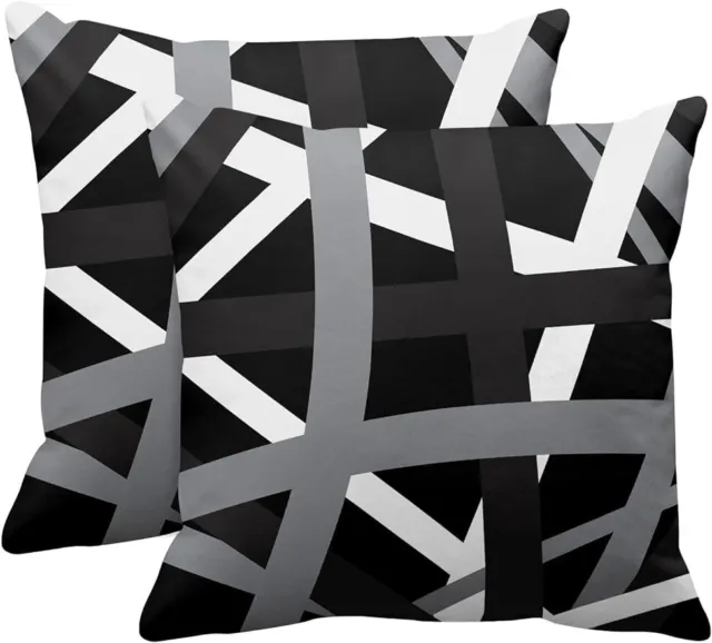 Set of 2 Geometric Cushion Cover Stripes Design Retro Decorative Pillow Covers