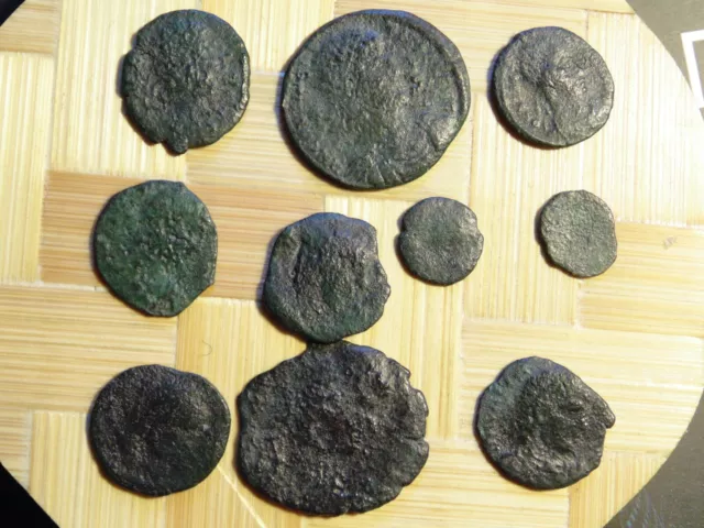 LOT OF 10,ANCIENT, ROMAN IMPERIAL, BRONZE, COINS ,cleaned.