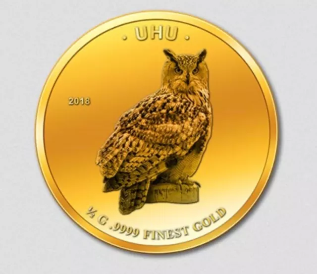 2018 Guinea Eagle Owl Pure Gold 999 Proof Coin Bird Fauna Wildlife WWF Red Book