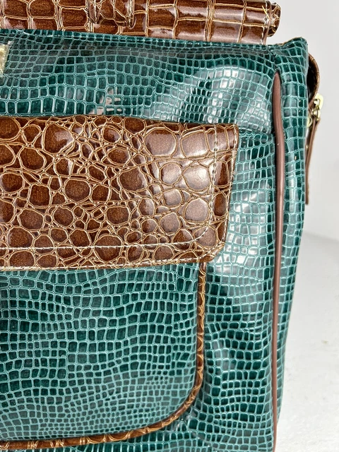 Samantha Brown Dowel Travel Bag Croc Embossed Green Brown Weekender Carry On 3