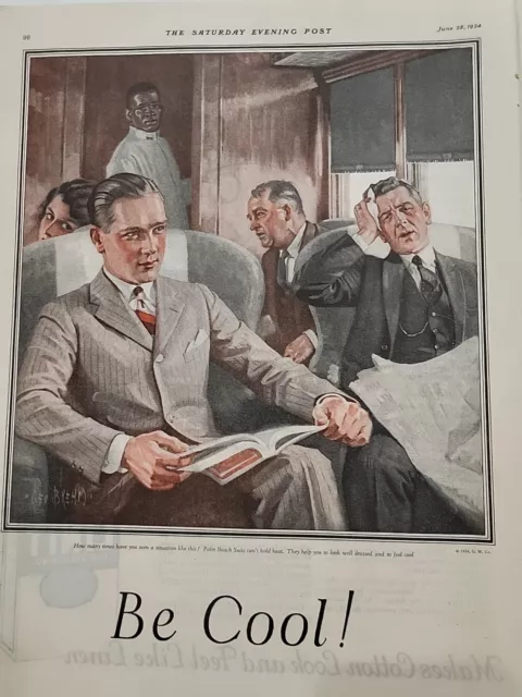 1924 Palm Beach Suits S. E. Post Print Ad 2-Pages "Be Cool" Hot Lounge Sweating 3