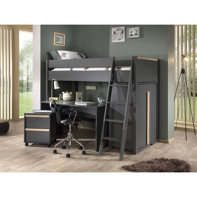 Paris Prix - Chambre Complète Enfant 4p "london" 90x200cm Anthracite 2