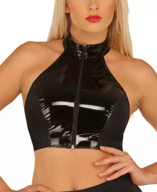 Ledapol - Glänzendes Lack Neckholder Bustier / Top mit Zip in diversen Farben