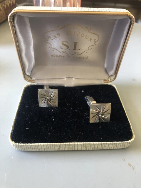 Paire De Boutons De Manchette Vintage Argent - Bon état