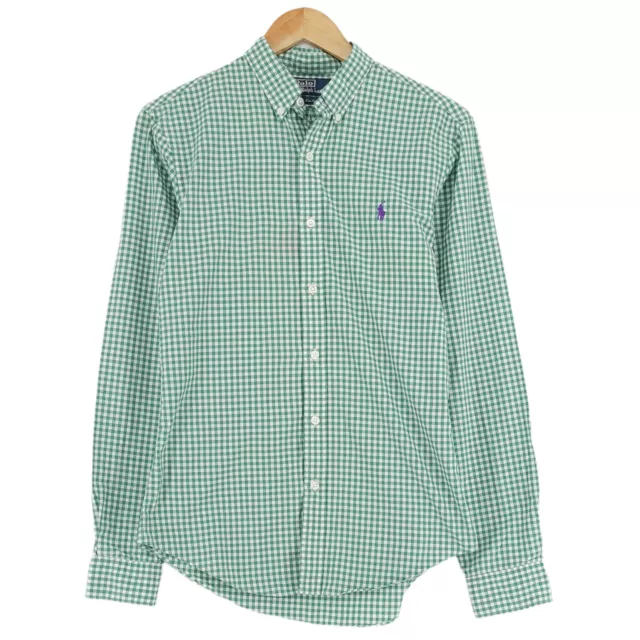 Polo Ralph Lauren Slim Fit Quadri Verde Camicia Manica Lunga Uomo TAGLIA S