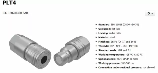 DNP Italy - Flat Face Hydraulic Quick Couplings - ISO 16028 - BSPP-Various Sizes 2