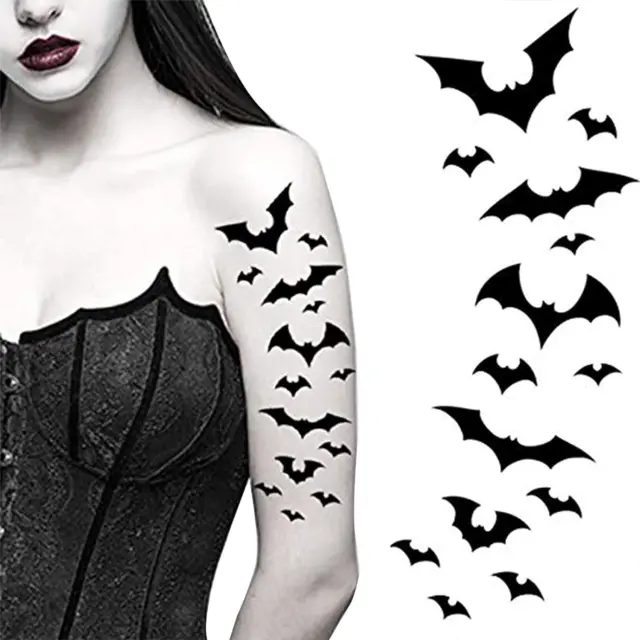 Tatodays black vampire flying bats tattoos temporary tattoos women arm halloween
