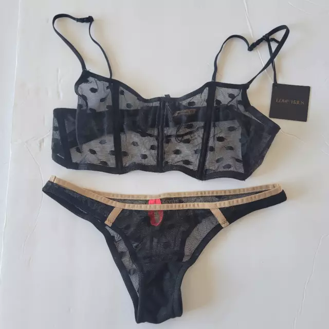 Love Haus by Beach Bunny black lace bralette and pantie set size top L bottom M