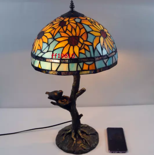Bedside Table Lamp Stained Glass Tiffany Style Flower Desk Reading Light Bedroom