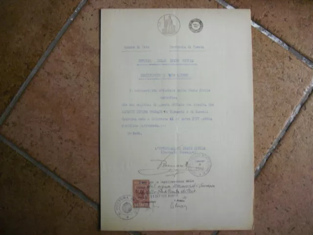 Peio Trento 1934 Certificato Atti Amministrativi Con Bollo E Timbri