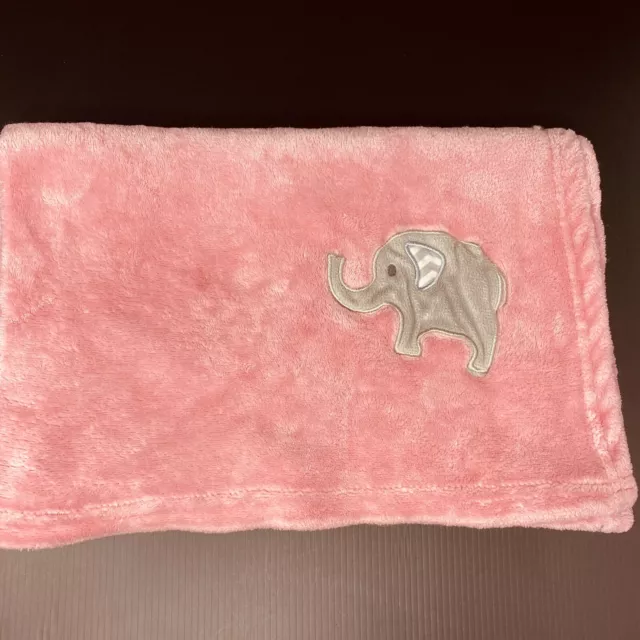 Pink Baby Blanket Gray Embroidered Elephant Chevron Ear  Fleece Security Lovey