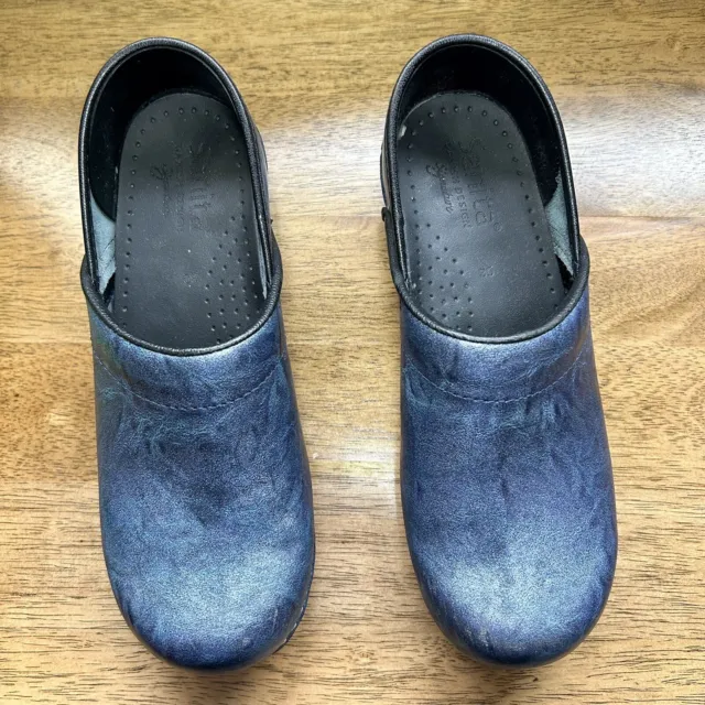 Sanita Clogs Metallic Blue Shimmer Leather Womens Size EU 39 | US 8