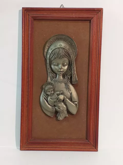 Immagine sacra bassorilievo in peltro Madonna con Gesù Bambino