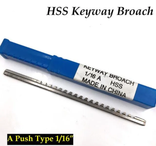 1/16" Keyway Broach A Push Type 1/16 Inch HSS Material CNC Metalworking A