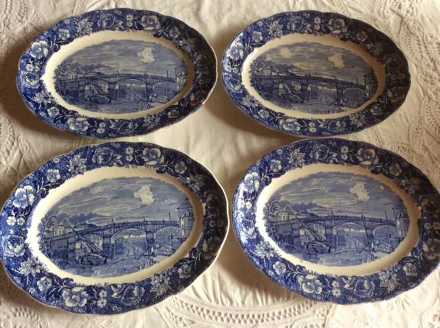 4 Oval Palissy Thames River Scene Plates