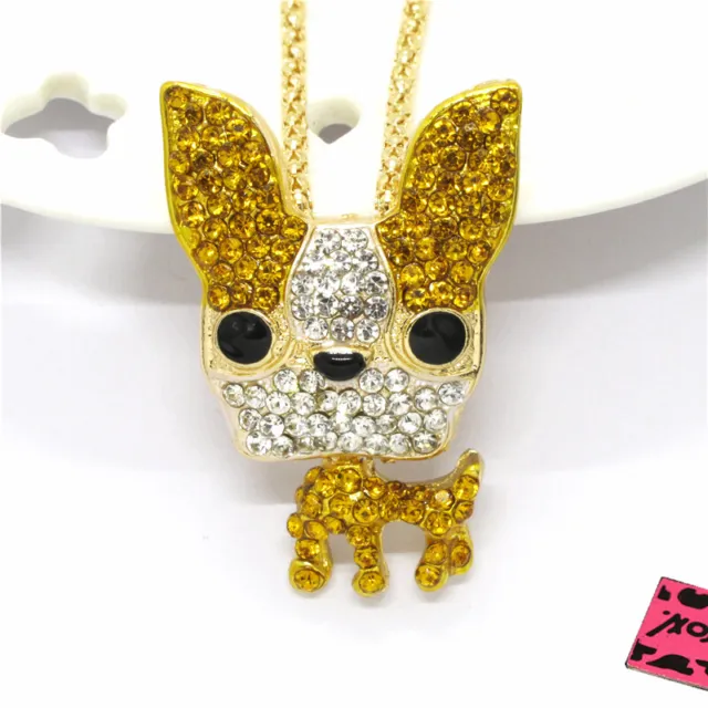 Fashion Women Cute Yellow Puppy Dog Crystal Animal Pendant Chain Necklace