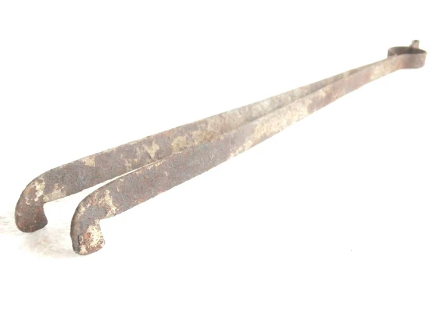 💥 ANTIQUE Hand Forged Fireplace Tongs 19.29" long Wrought Iron Blacksmith made*