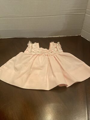 Vintage Alexis Baby Girl Pink Dress Embroidered w Frilly Lace Pink
