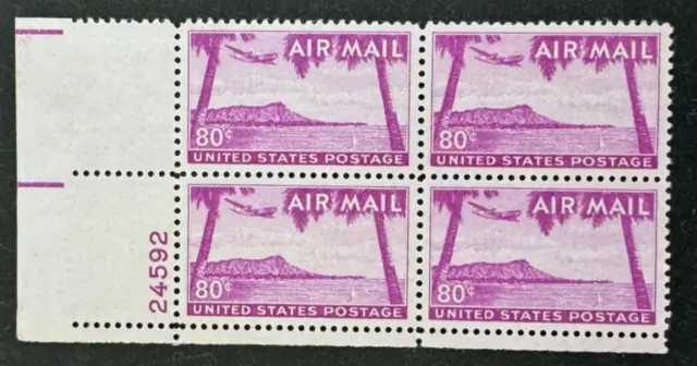 US Stamp, Scott C46 80c 1952 Honolulu, Hawaii plate block air mail Mint & NH