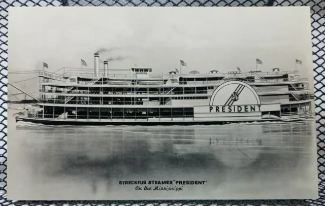 Streckfus Steamer Mississippi Steamship Boat River Vintage Postcard