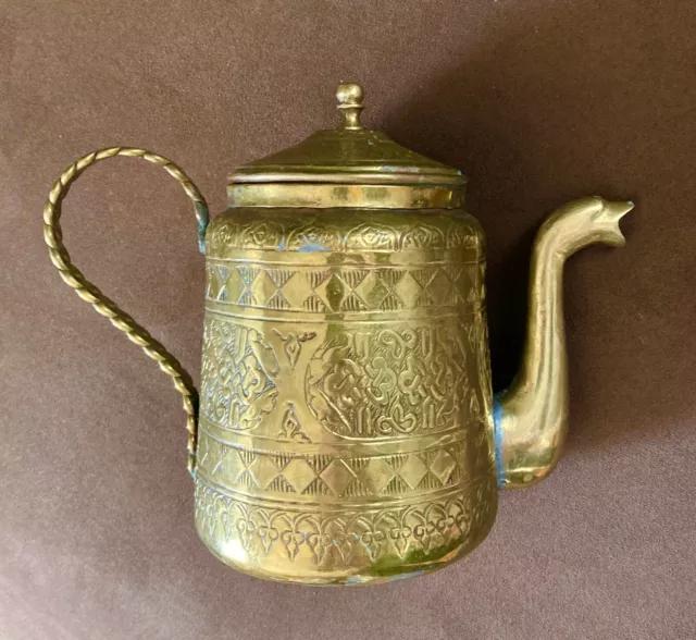 Antique Vintage Dallah Middle Eastern Arabic Brass Teapot Coffee Kettle Repousse