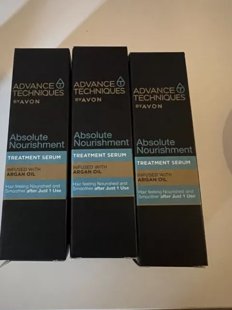 NEW AVON 3 x 30ml Advance Techniques Absolute Nourishment Argan Oil Hair Serum