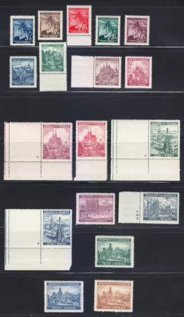 Bohemia & Moravia 1939 MNH Mi 20-37 :29LW,31LW,32LW,34Pl.-St. +variety on 10h **