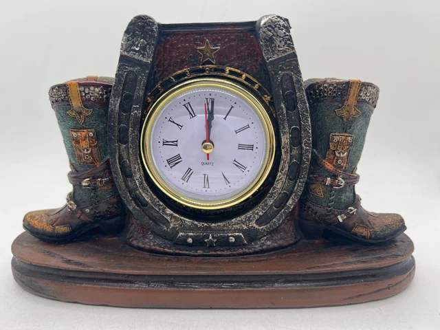 Ebros Country Western Star Lucky Horseshoe And Cowboy Boots Analog Desktop Clock