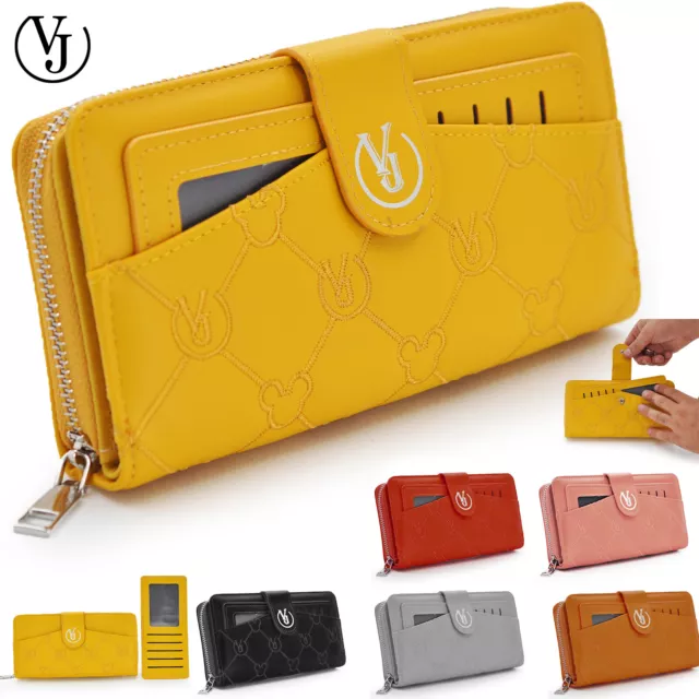 2in1 Cartera + Maletines Mujer Vj Grande Piel Cremallera Monedero Amarillo