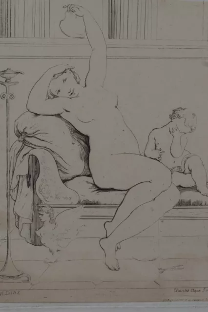 Lot de 2 gravures XIXe, Diaz de la Pena. Barbizon. Engraving, radierung. 19th.