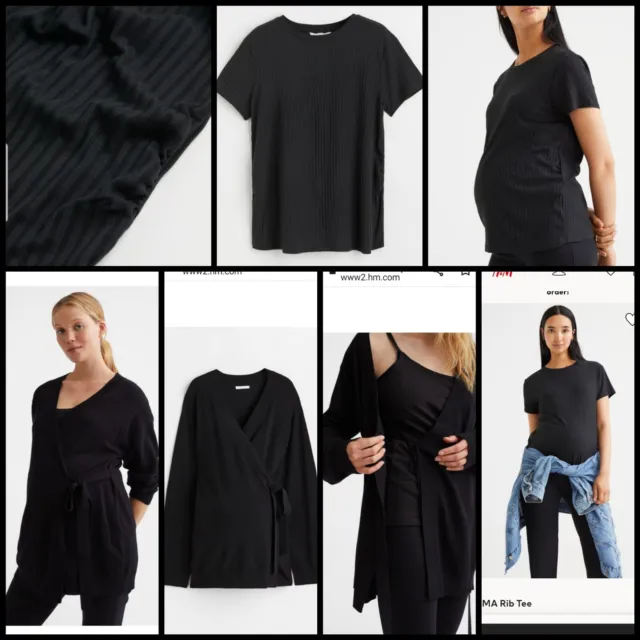 Maglietta top maglieria vestiti maternità costole H&M maglieria taglia S/M nera NUOVA