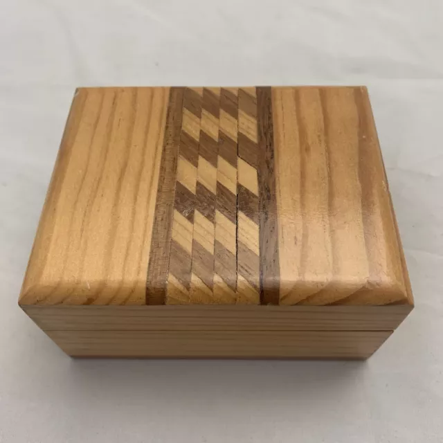 Handcrafted Inlay Wooden Box Jewelry Stash Trinket Geometric 4 x 3 x 2