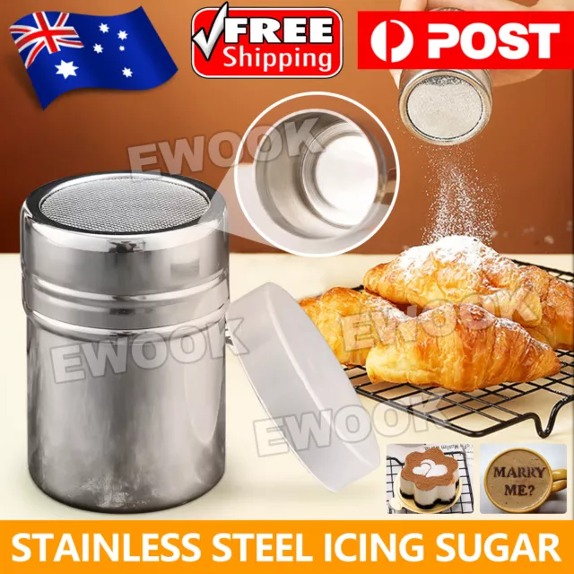 Stainless Steel Icing Sugar Cocoa Coffee Shaker Flour Duster Chocolate Powder AU