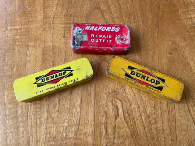 Vintage Cycle Puncture Repair Kit Tins & Schrader Valve Tin / Dunlop  & Halford