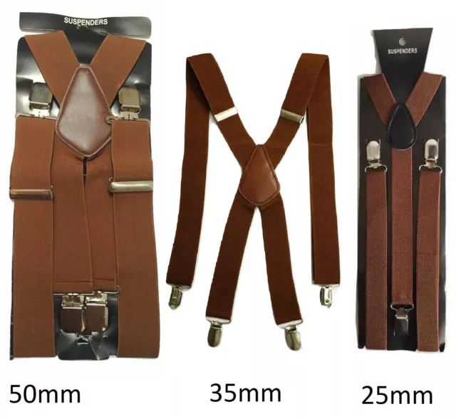 Brown Men Ladies BRACES ELASTIC Durable Strong 25mm 35mm 50mm WIDE Trousers