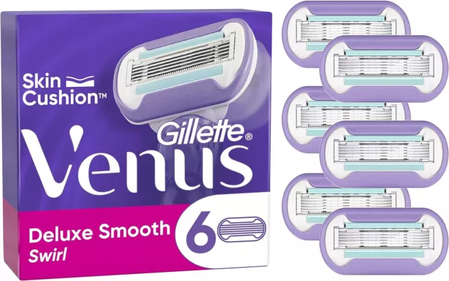 Gillette Venus Deluxe Smooth Swirl Razor Blades Women, Pack of 6 Razor Blade