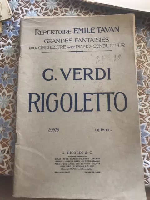 Giuseppe Verdi RIGOLETTO Ed Ricordi 1920 Spartito Musicale Antico