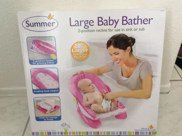 Summer Infant Large Comfort Baby Bather Recline in Sink or Tub Foldable - Pink