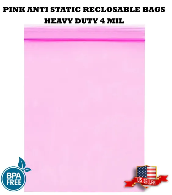 Antistatic Pink 4-Mil Zip Seal HEAVY-DUTY Static Reclosable Top Lock Bags