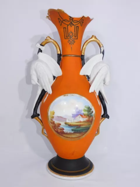 Ancien Vase Porcelaine Barbotine Nature Morte A Restaurer Haut 36 Cm Nf54