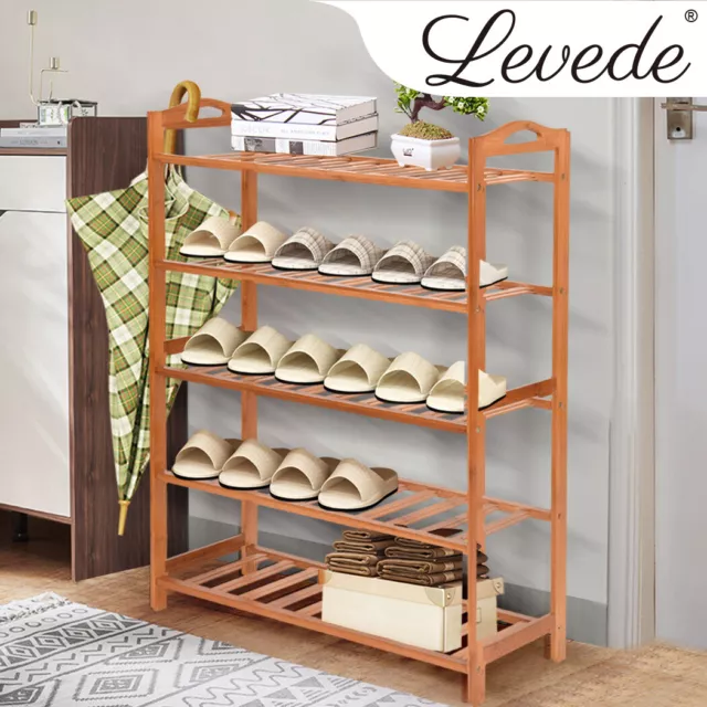 Levede 5 Tiers Bamboo Shoe Rack Storage Organizer Wooden Shelf Stand Shelves