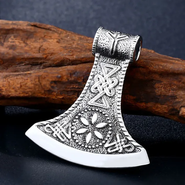 Punk Stainless Steel Thor's Axe Head Pendant Viking Norse Man Necklace Jewelry