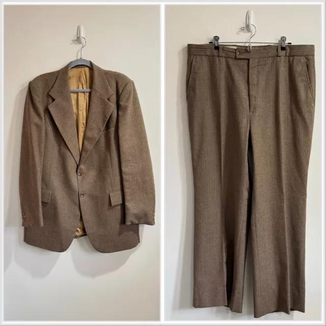 Vintage Yves Saint Laurent 3 Piece Suit Size 42 44 France Brown Pinstripe